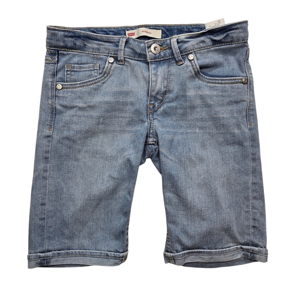 Levi's Girls Bermuda Shorts Light Wash Denim Stretch Flap Pocket Blue Size 12 R